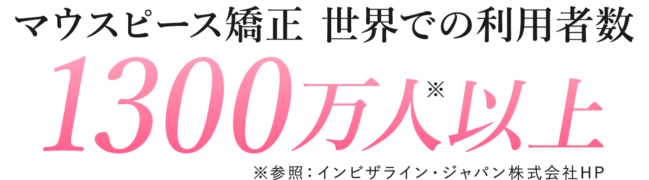 マウスピース矯正 世界での利用者数1300万人以上 ※参照：インビザライン・ジャパン株式会社HP